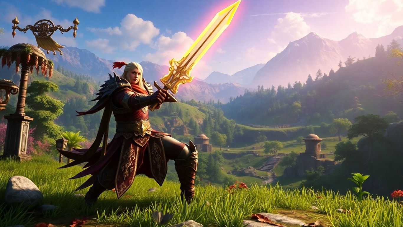 Guild Wars 2 warrior in fantasy landscape