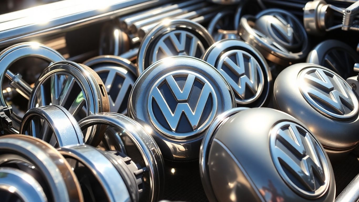 Assortment of clean, used Volkswagen car parts and accessories.