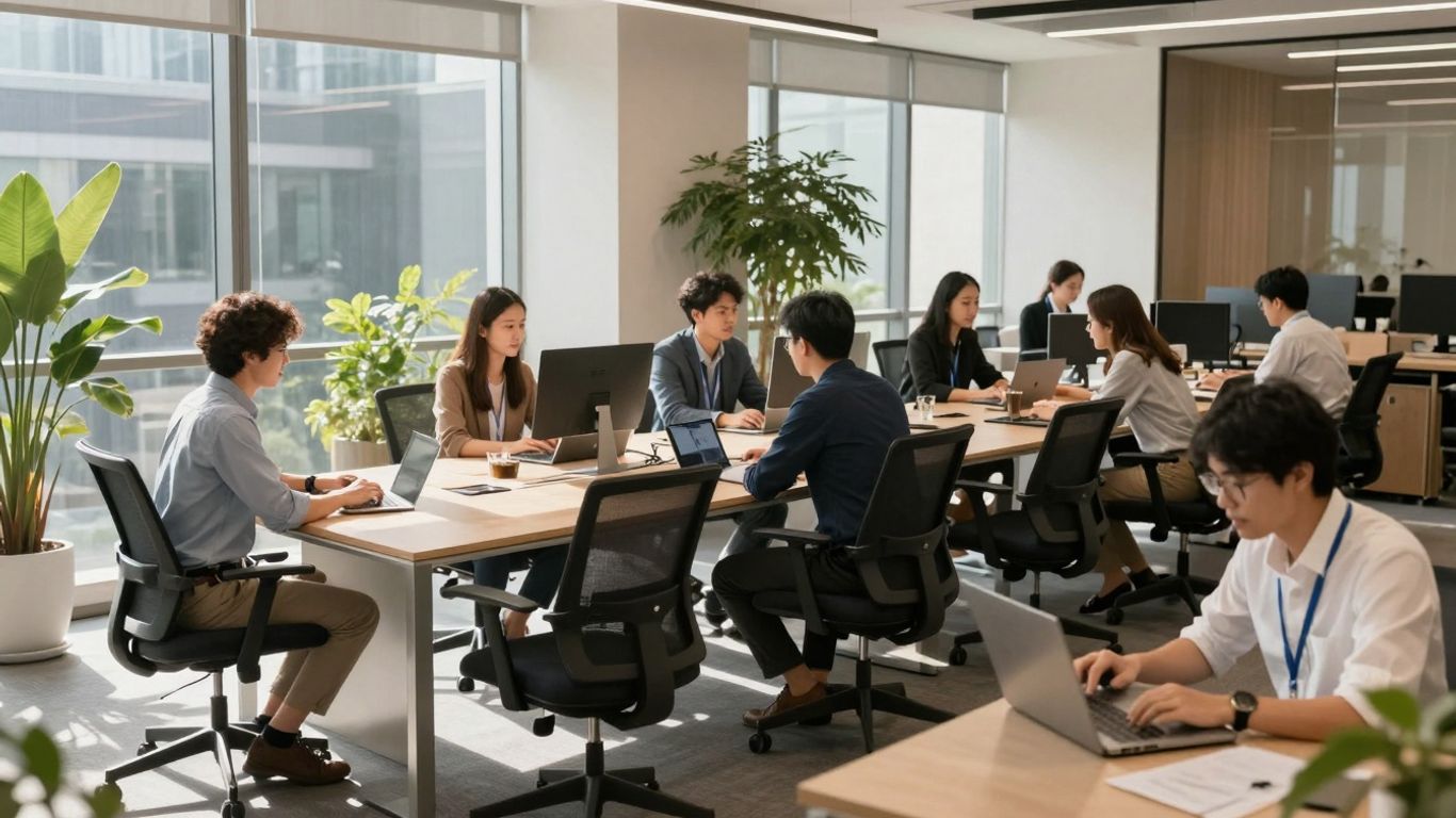 Modern office in Kuala Lumpur with collaborating professionals.