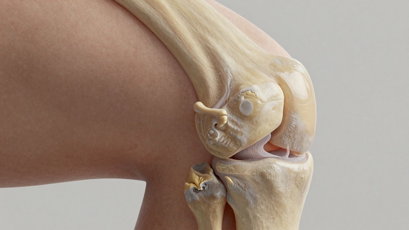 Close-up of a healthy human knee joint anatomy.