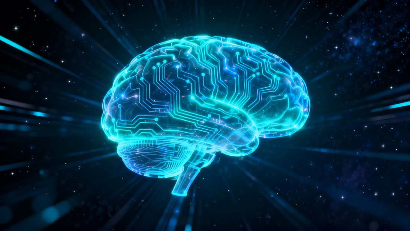 Glowing digital brain with neural network patterns