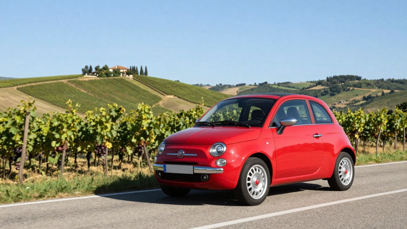 Voiture rouge sur une route italienne pittoresque