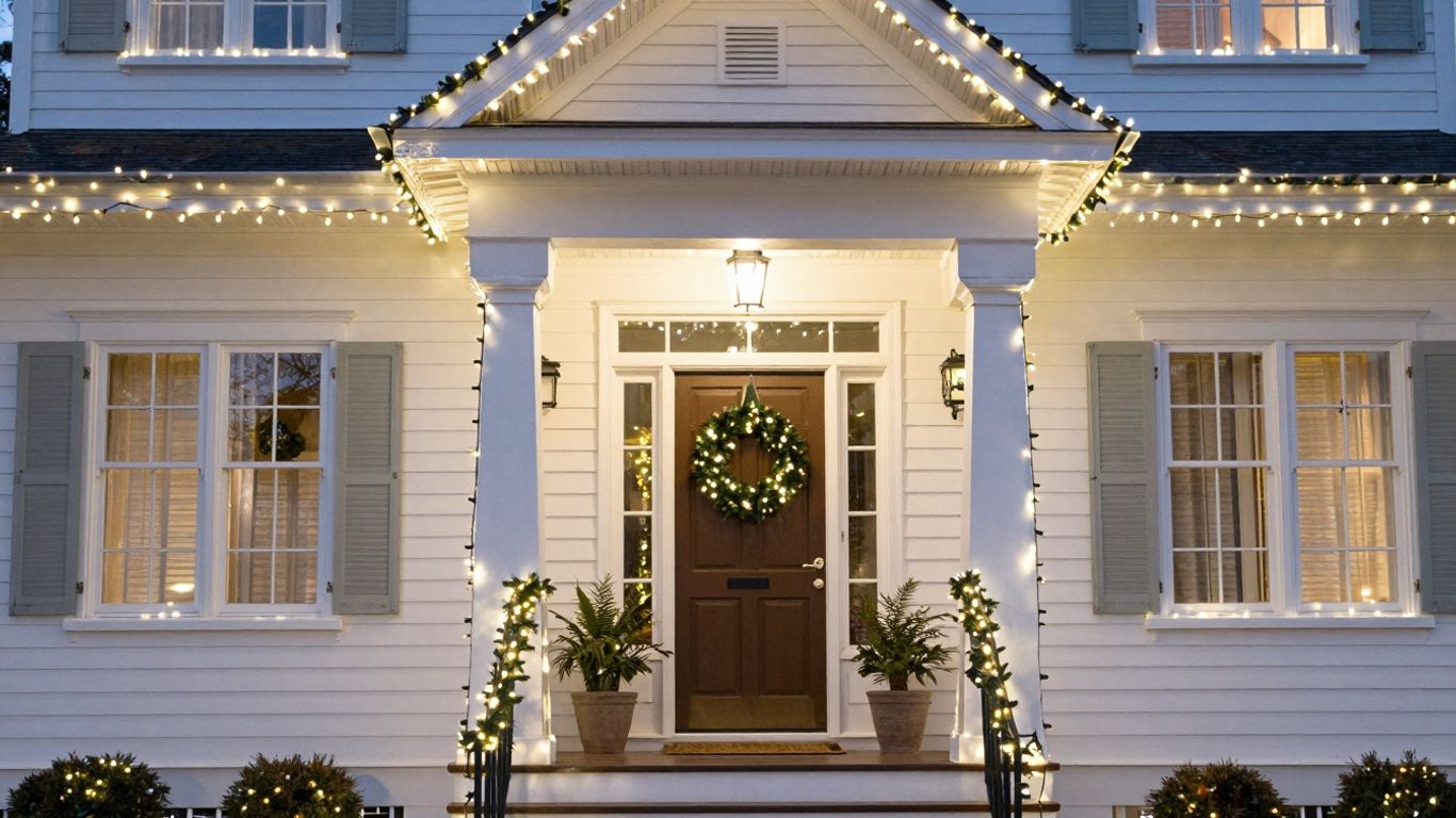 House with permanent Christmas lights installed.