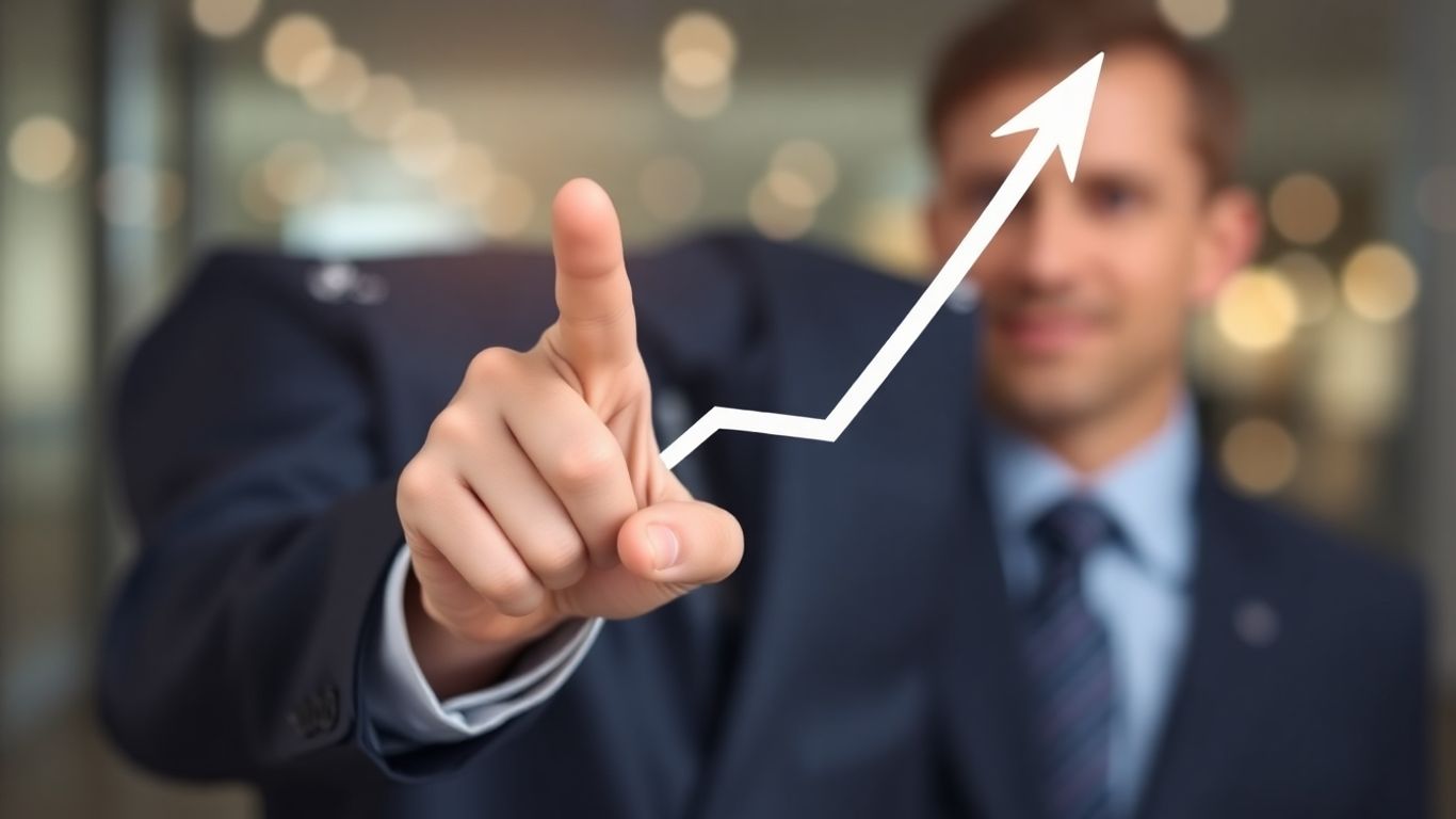 Business broker pointing to upward trend