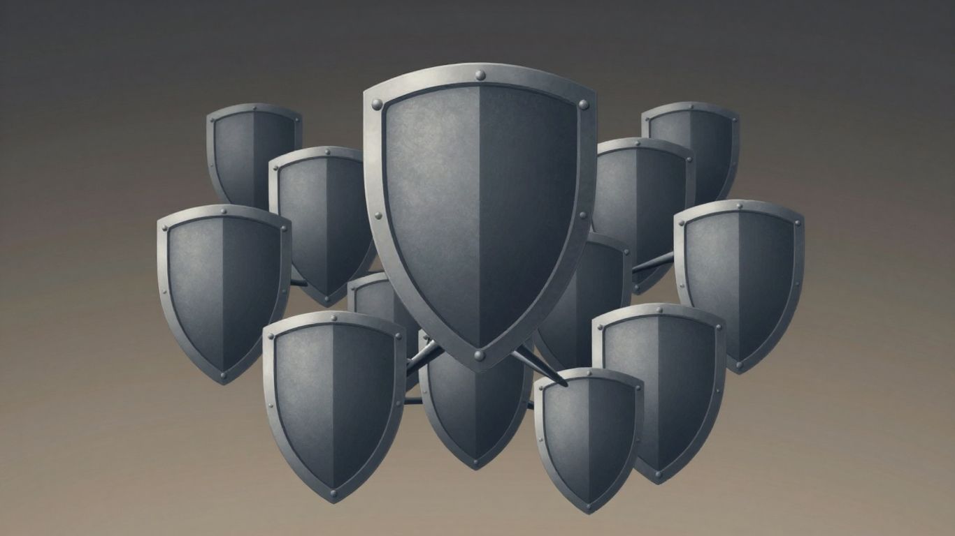 Interconnected shields symbolizing reinsurance risk management.