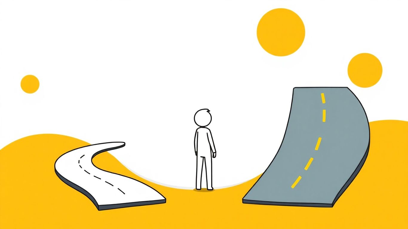 Two paths, one flexible, one straight, with a person deciding.