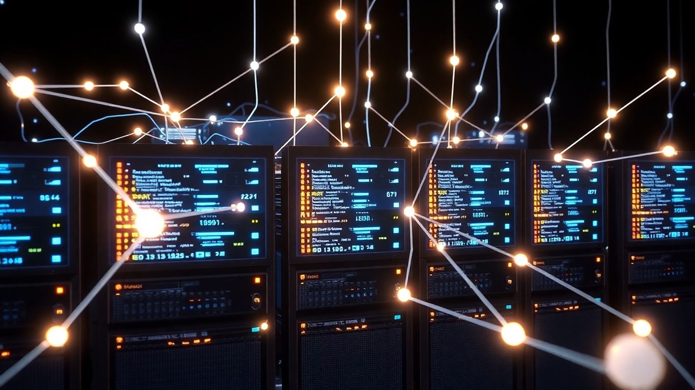 Interconnected servers forming a distributed database network.