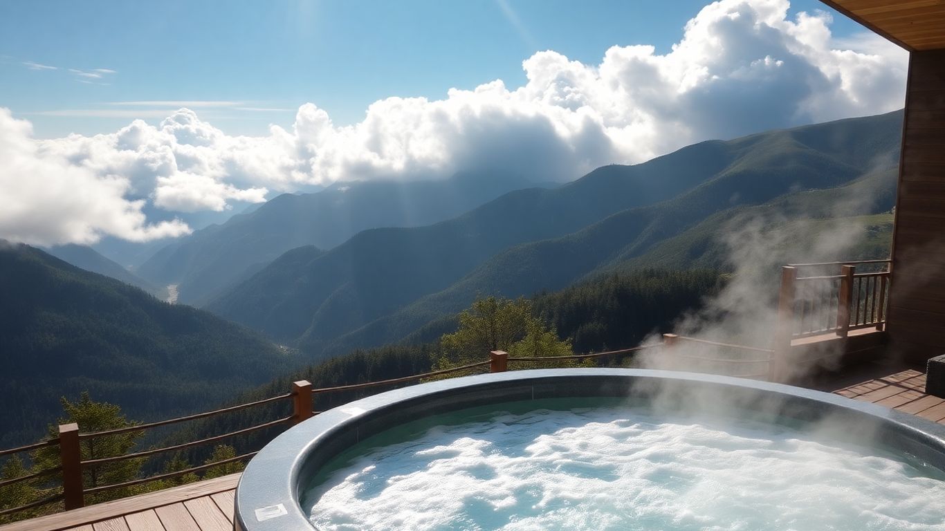 Spa en altitude avec vue panoramique sur les montagnes.