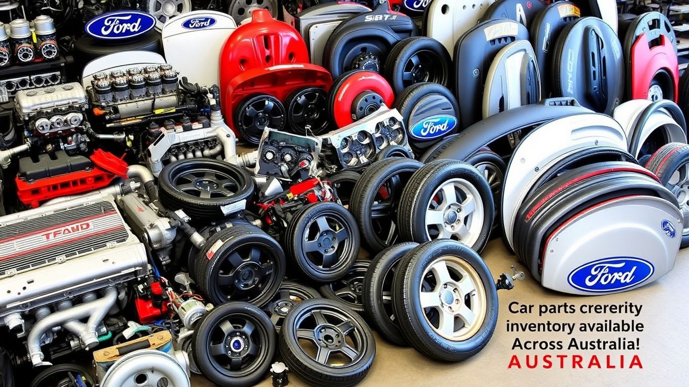 Various Ford car parts laid out for selection.