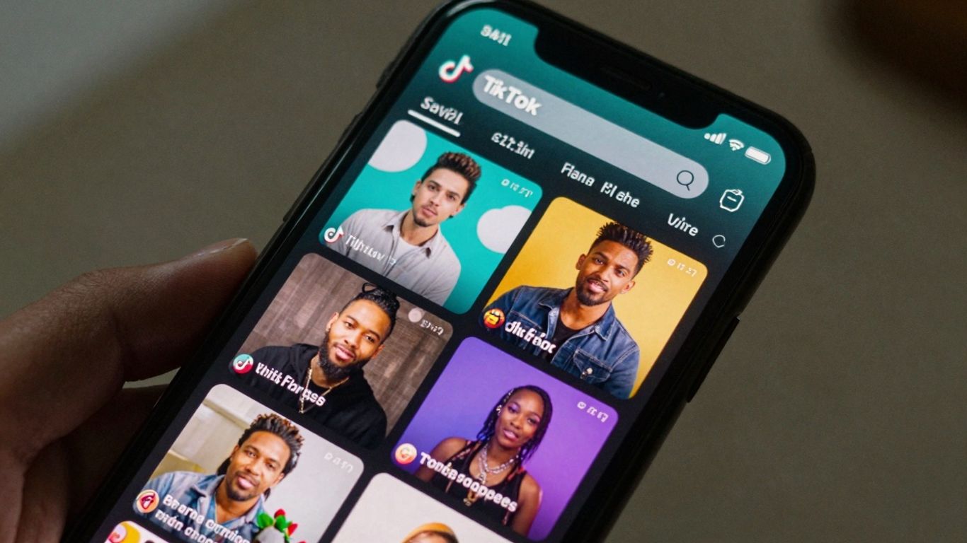 Interface TikTok avec hashtags et descriptions