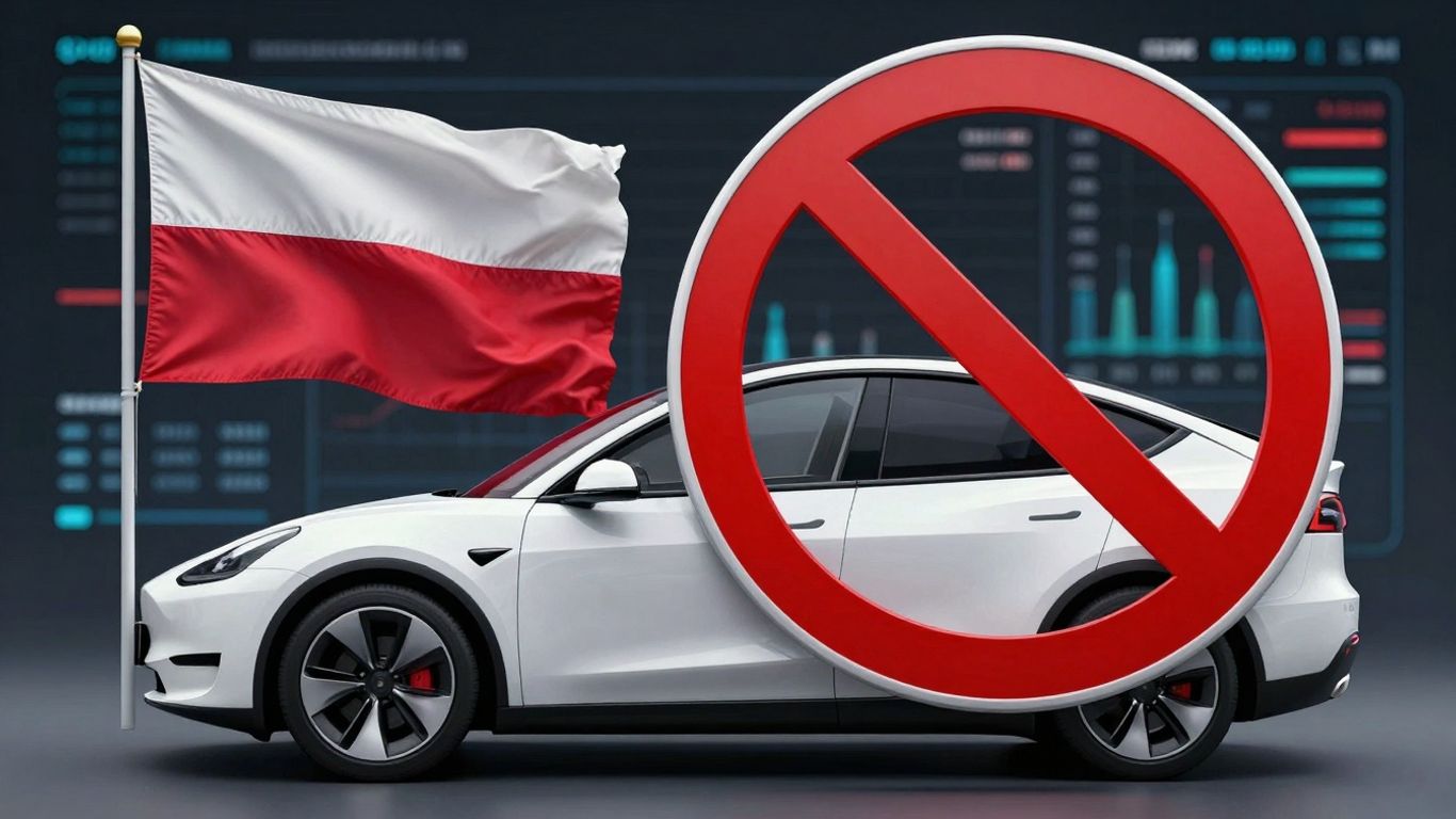 Poland flag and electric car with prohibition sign.