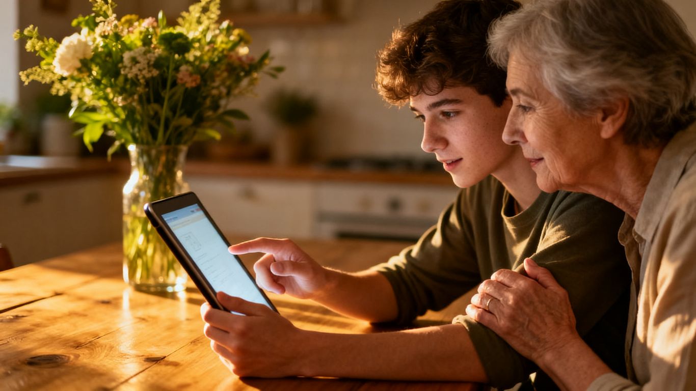 Person explaining technology to family member.