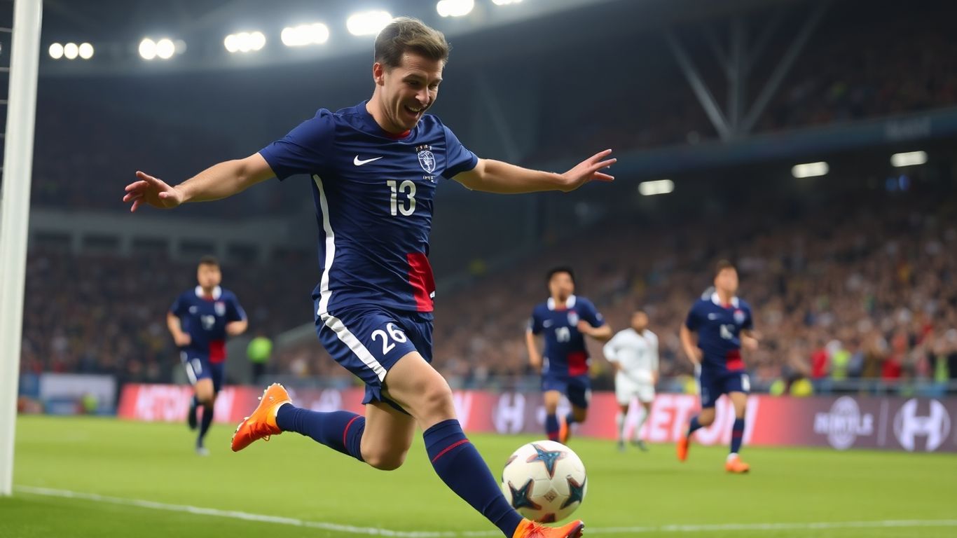 Joueur français célèbre un but contre l'Islande