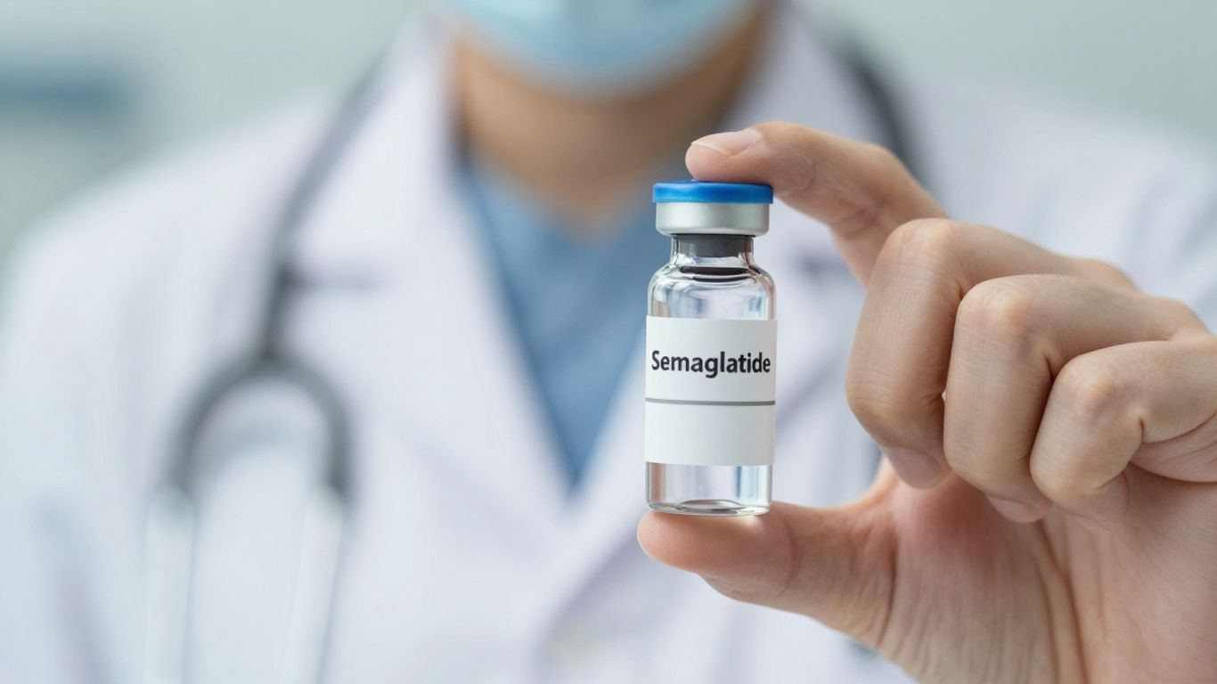 Semaglutide vial held by medical professional for weight loss