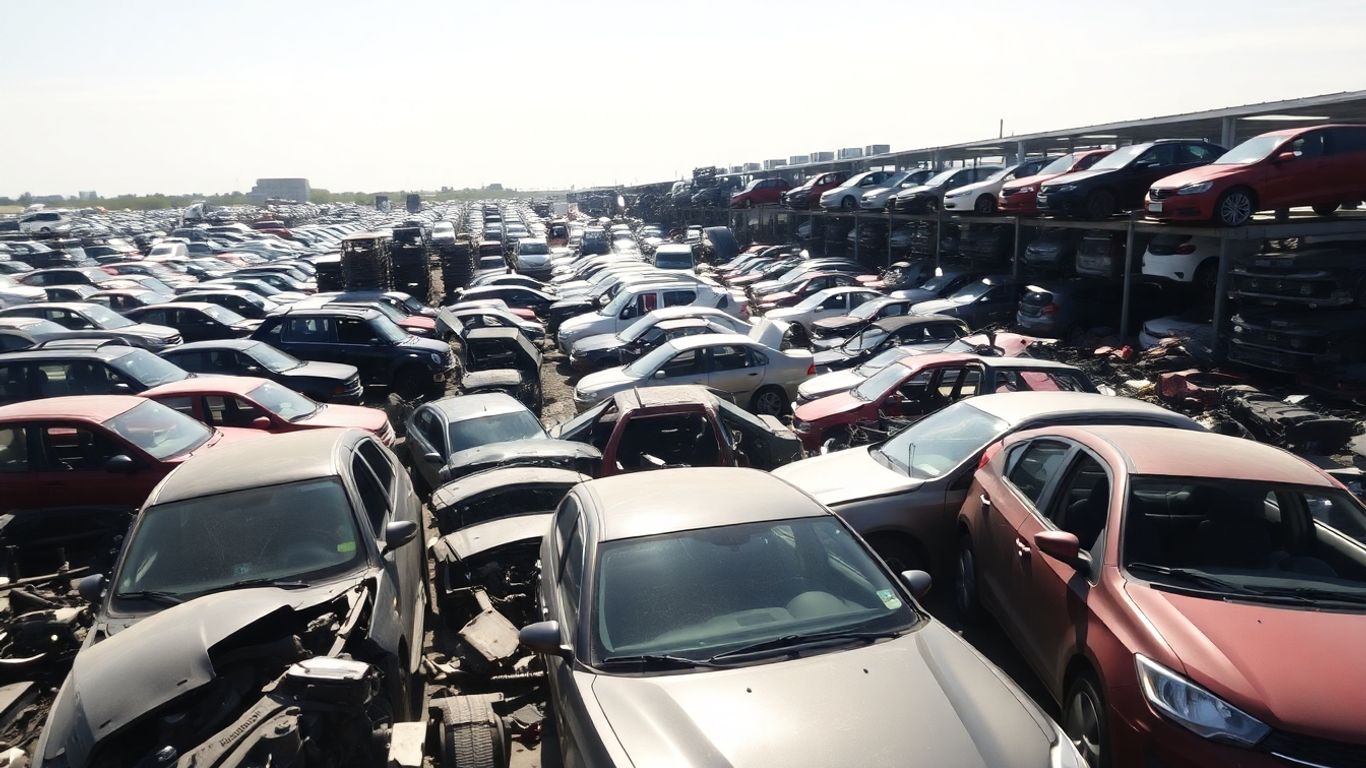 Fiat car parts and chassis in a junkyard