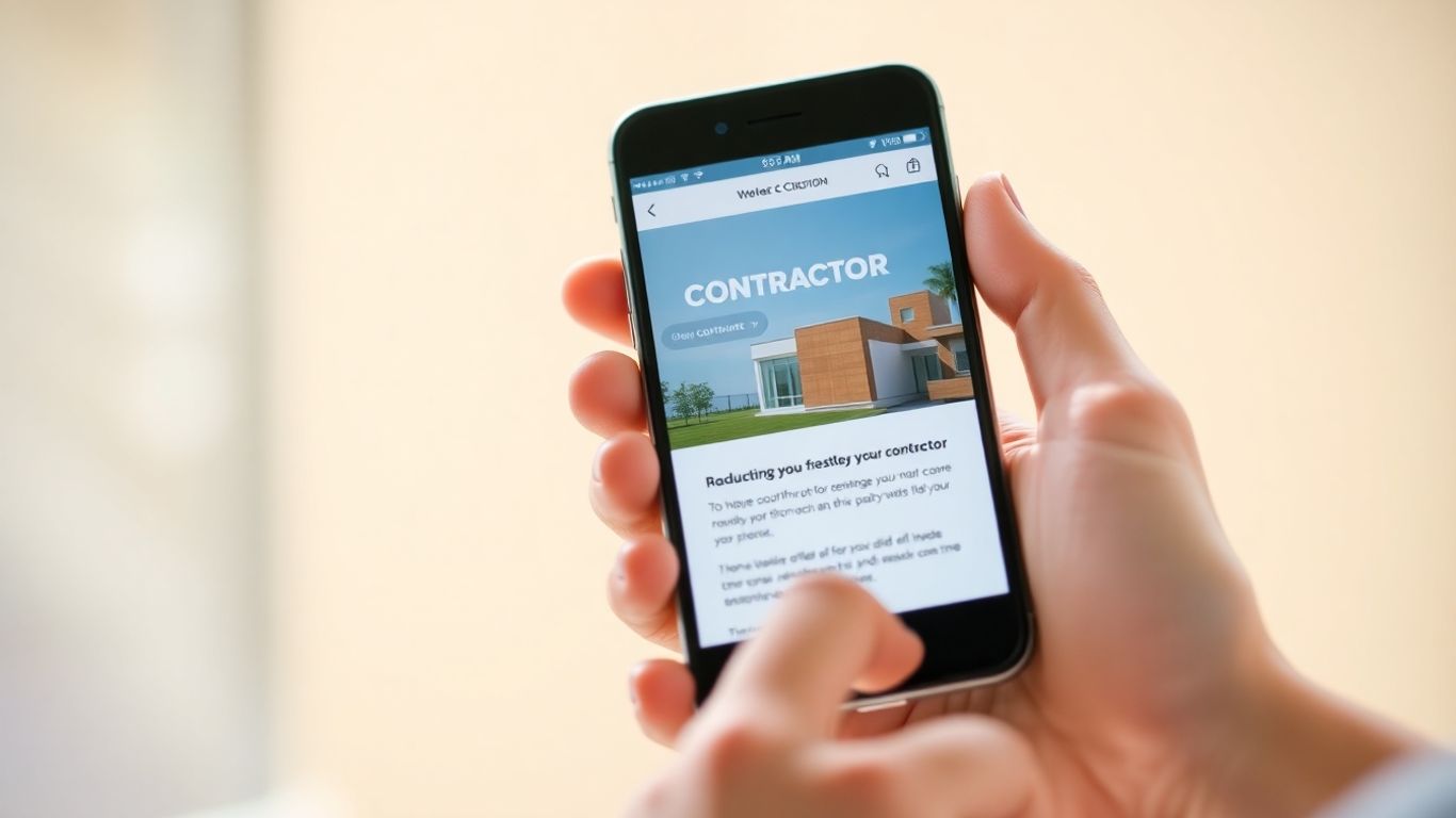 Contractor website on a mobile phone screen.