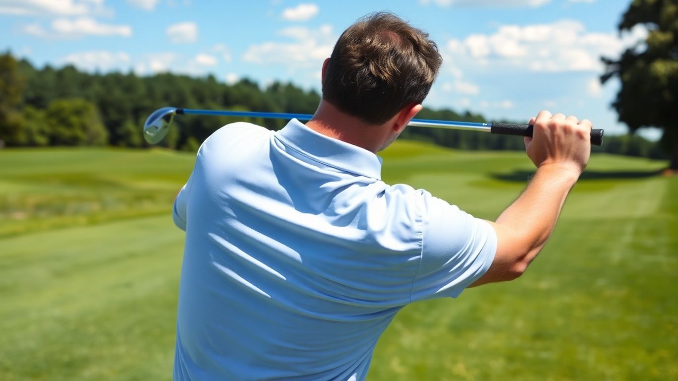 Golfer practicing swing at driving range