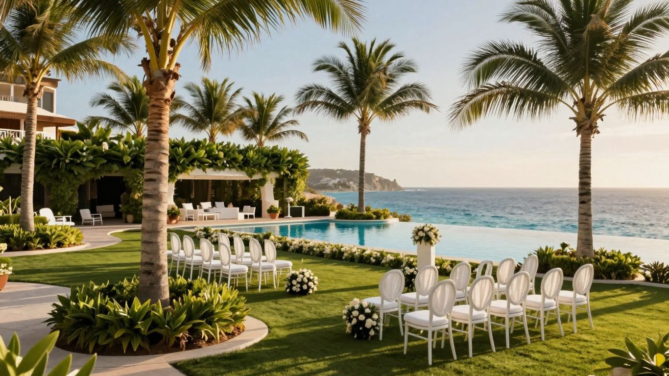 Forbes 5-Star resort wedding setup with ocean view.