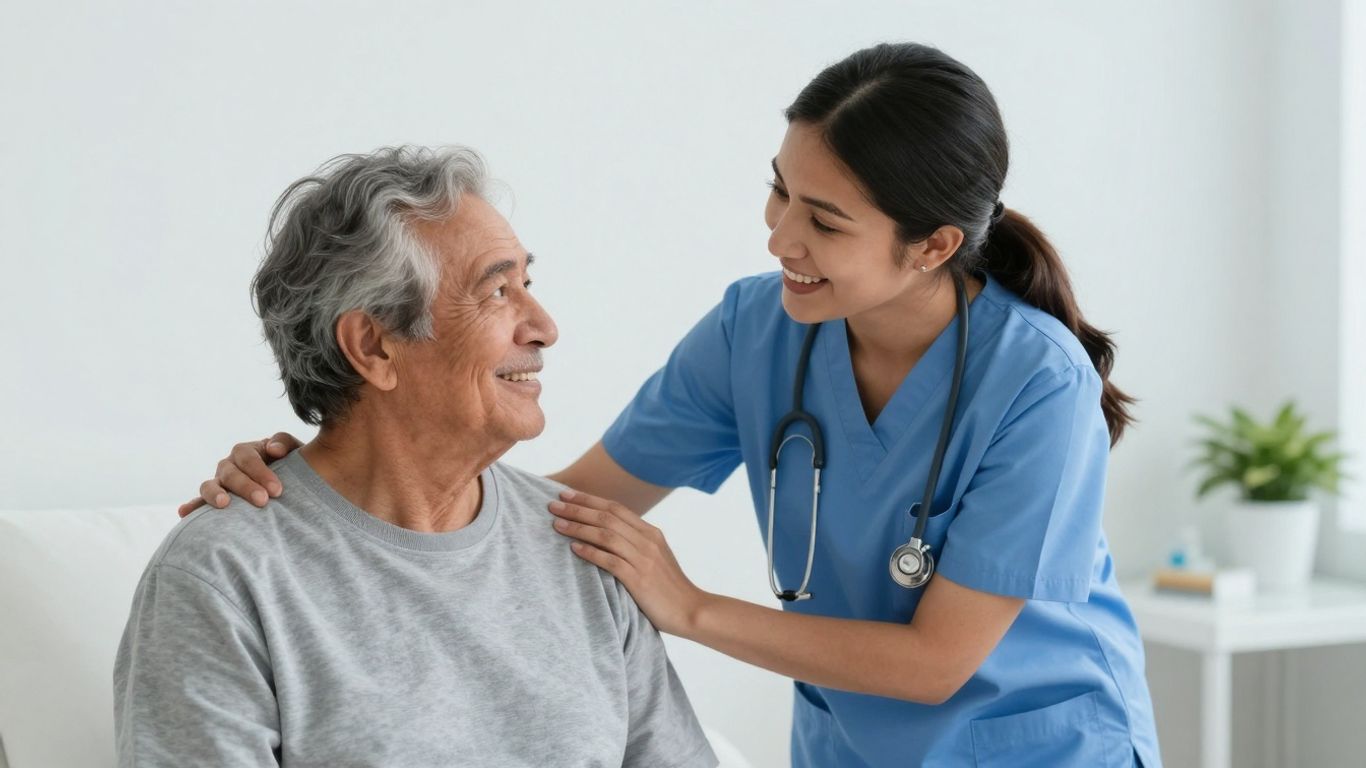 Nursing assistant caring for an elderly patient.