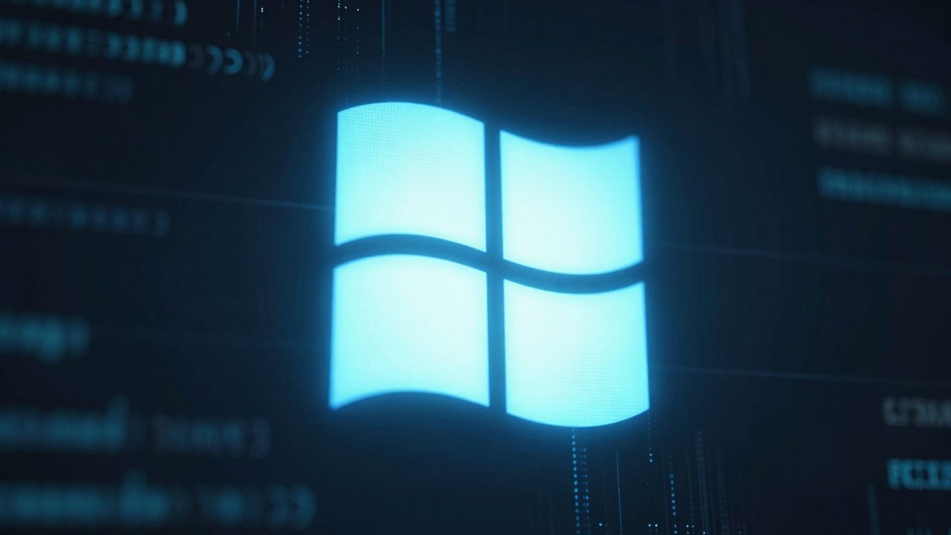 Digital Windows logo with data streams, suggesting security.