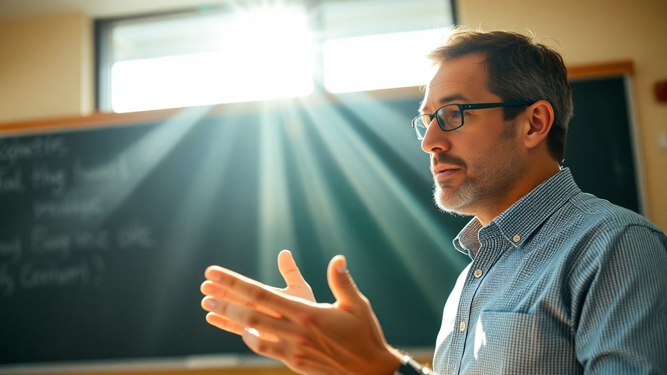 Lehrer erklärt im Klassenzimmer ohne Umsatzsteuer