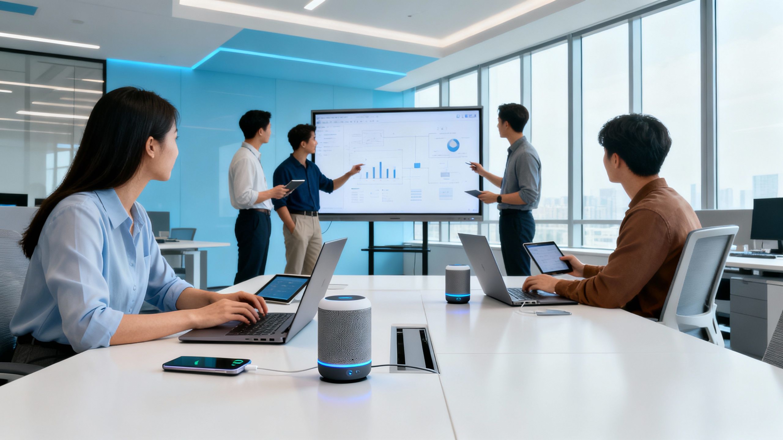 Modern office environment illustrating efficiency and digital teamwork