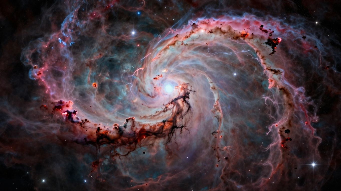 Abstract nebula with vibrant colors and twinkling stars.