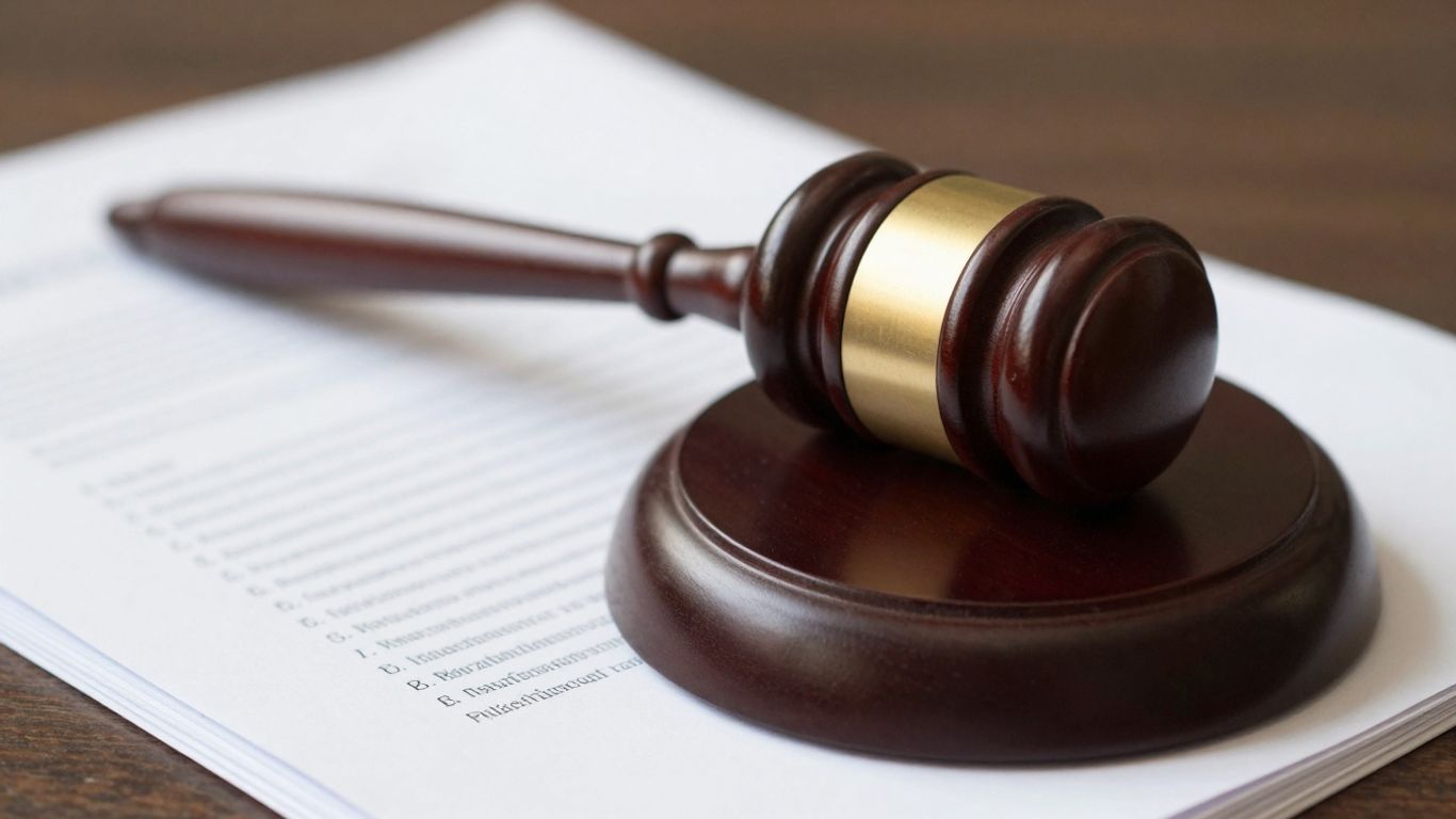 Gavel on legal documents, commercial litigation concept.