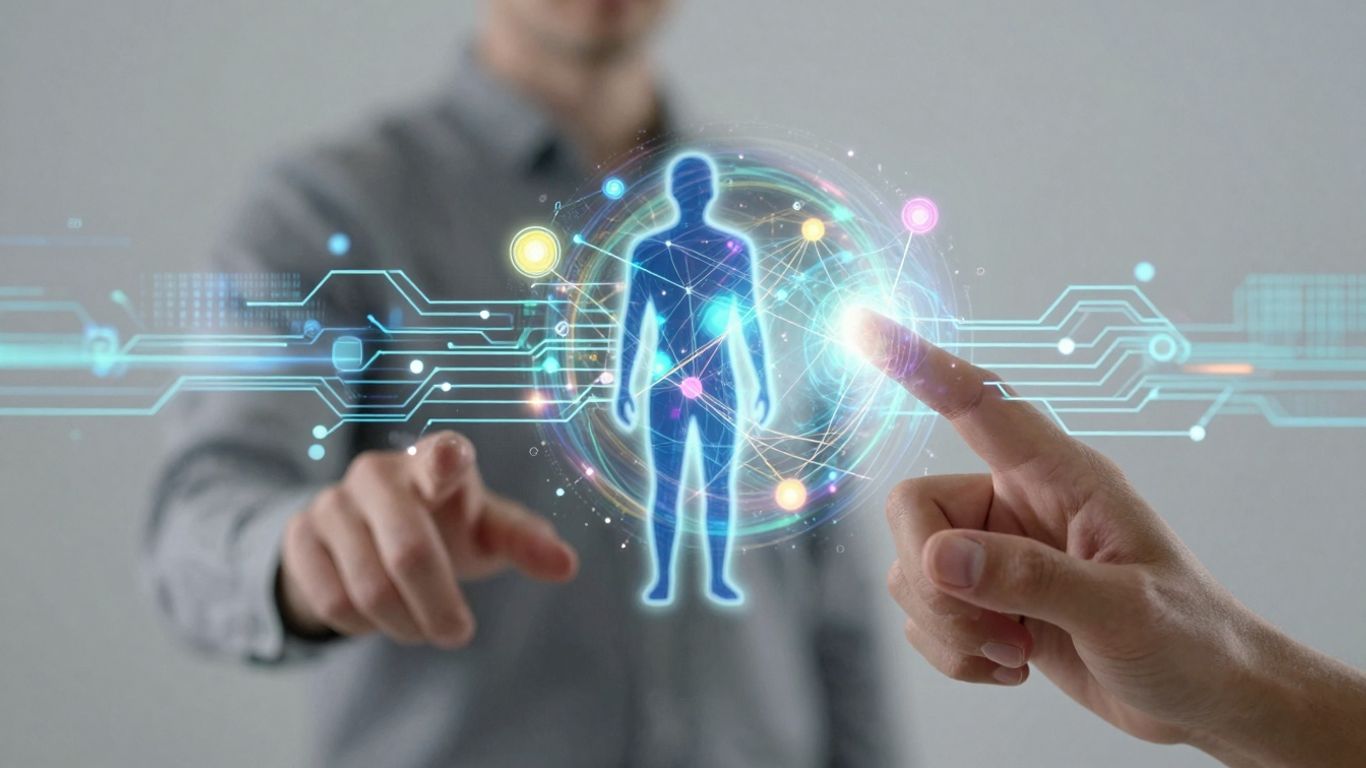 AI and money infographic with futuristic elements.