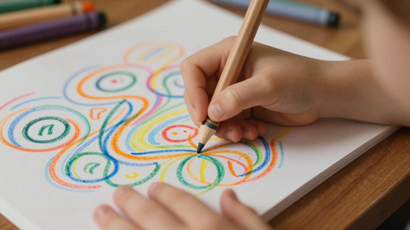 Child tracing advanced paths and mazes with a crayon.