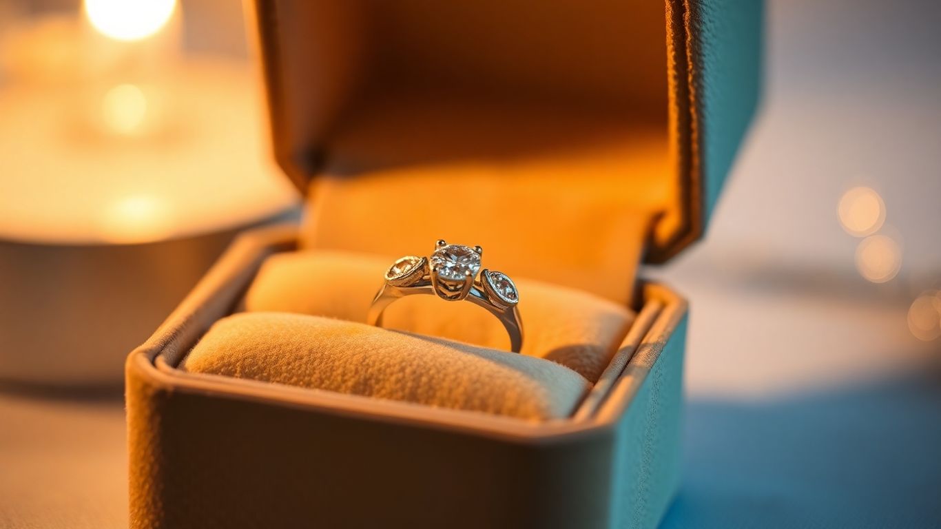 Bague de fiançailles étincelante dans une boîte en velours.