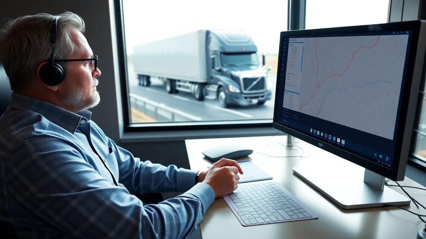 Trucking dispatcher planning routes on a computer.