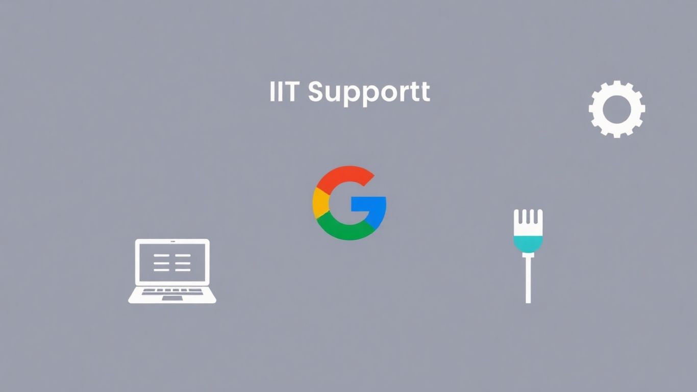 Google IT Support Certificate infographic with tech icons.