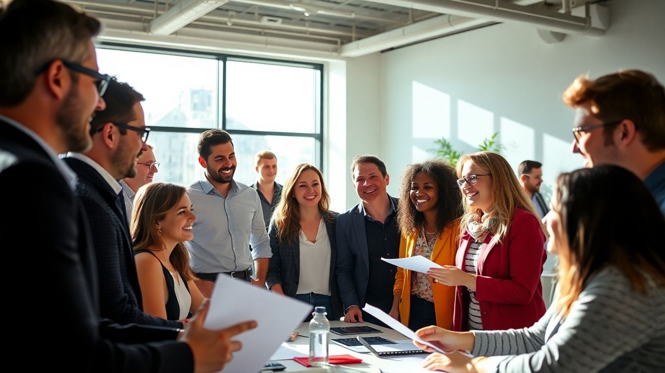 Équipe diversifiée travaillant ensemble dans un bureau moderne en Belgique.