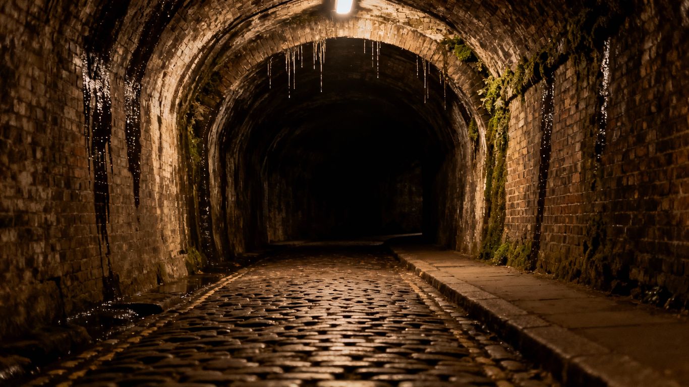 Hidden tunnel entrance in London's Camden underworld.