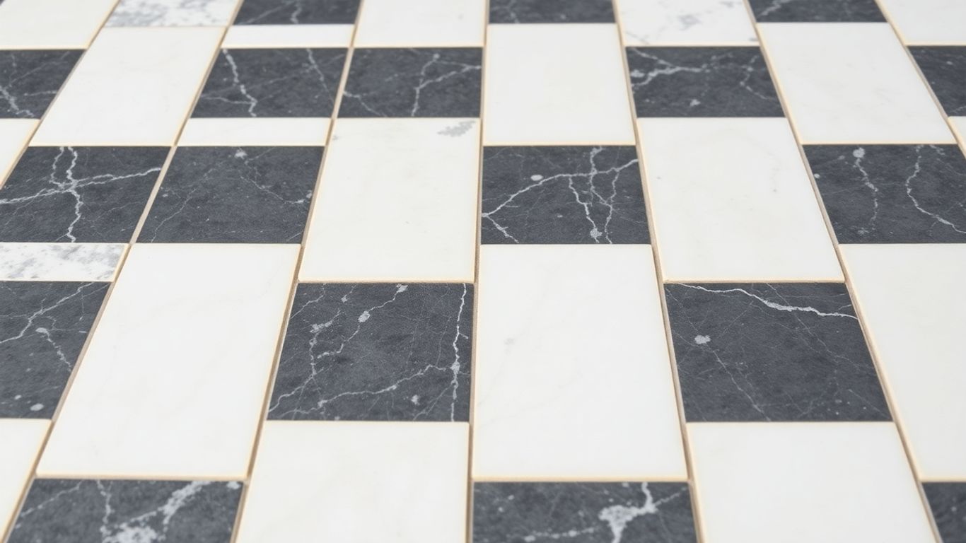 Tumbled checkerboard marble tiles with a matte finish.