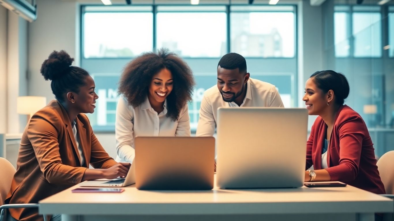 Business team collaborating on digital marketing strategy