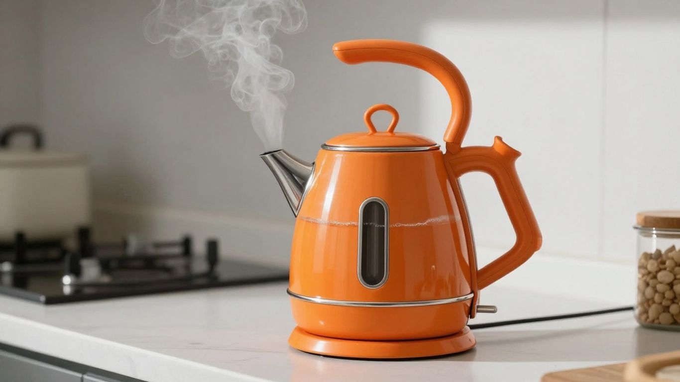 Orange electric kettle with panorama window