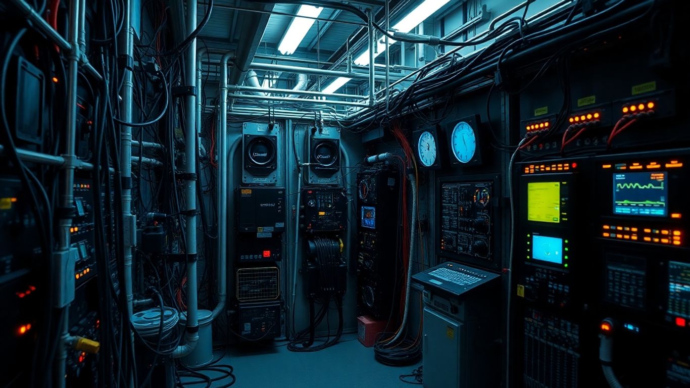 Industrial control room with SCADA system interface.