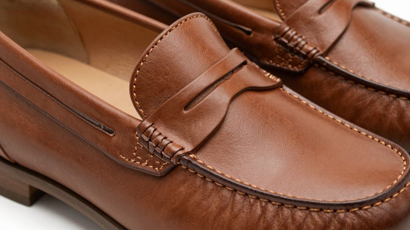 Dr. Scholl’s Webster brown leather penny loafers for wide feet.