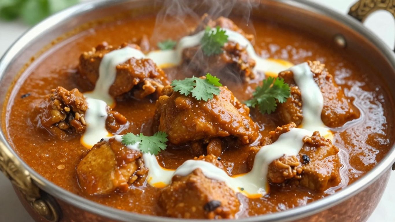 Rich Indian chicken curry with thick gravy and cilantro.