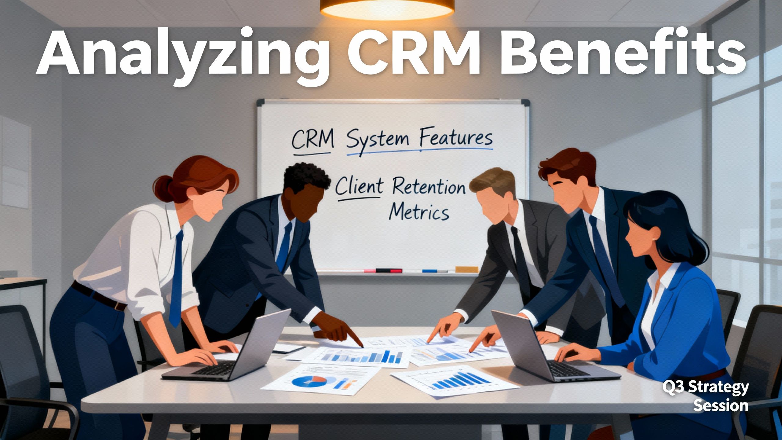 business team analyzing CRM benefits together
