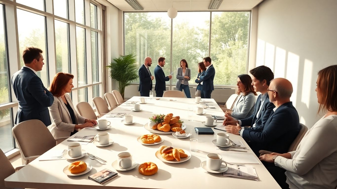 Table de petit-déjeuner d'affaires avec des participants