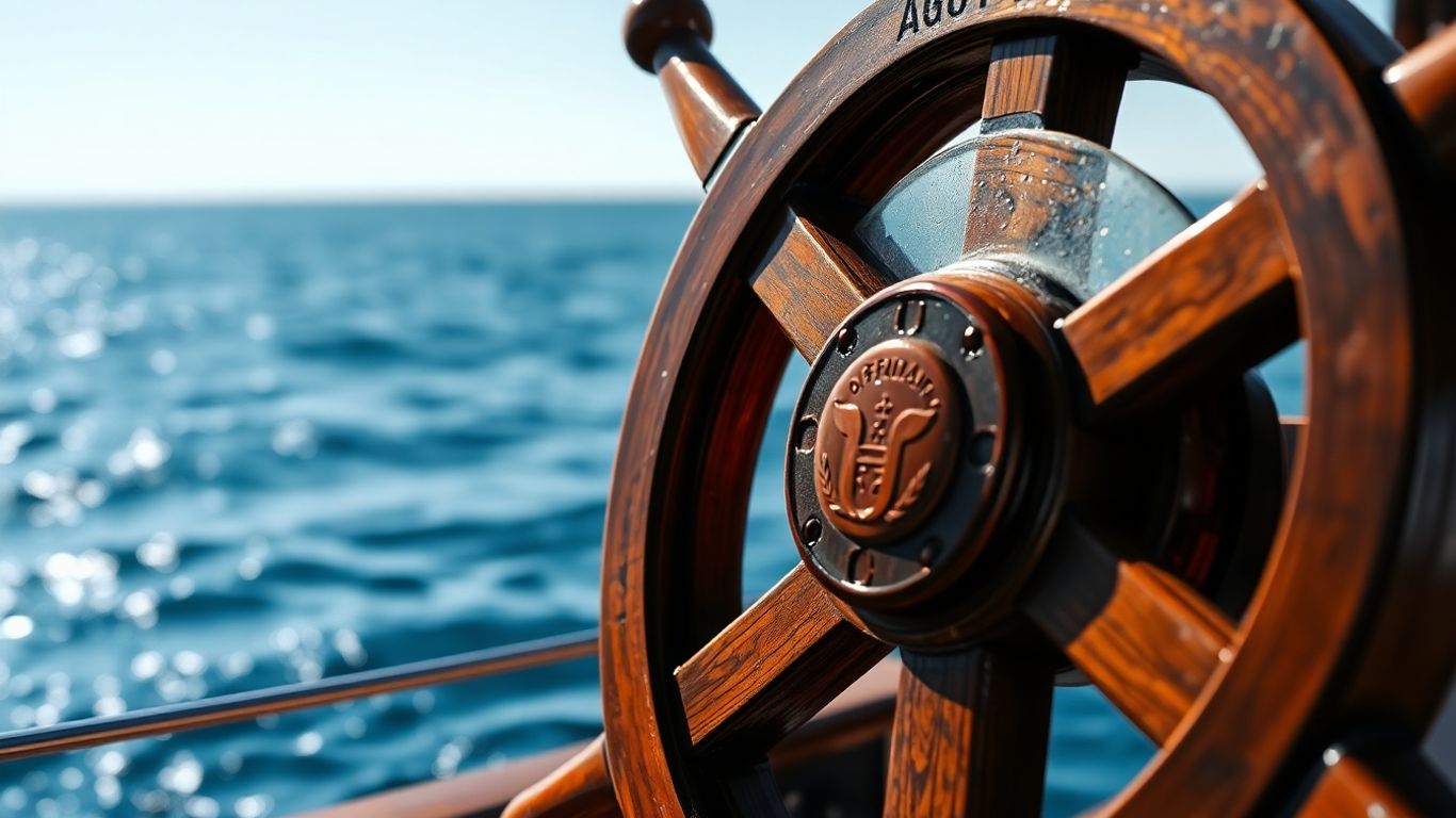 Ship's wheel on the ocean, Indonesian registration