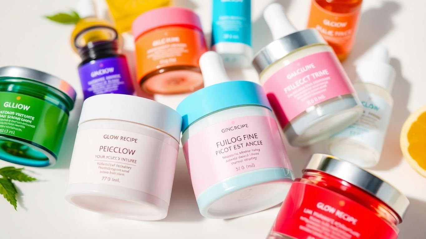 Glow Recipe skincare products arranged attractively.