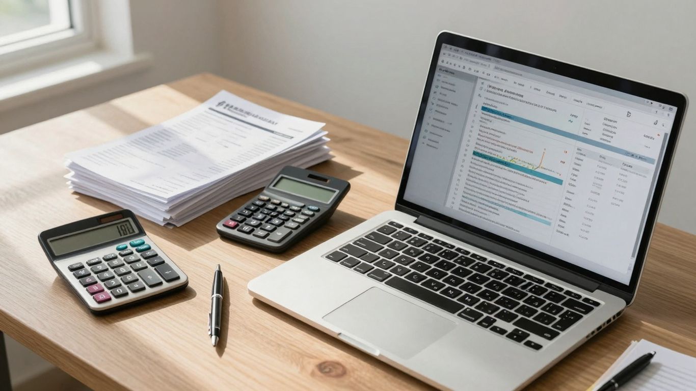 Small business finance tools on a desk.