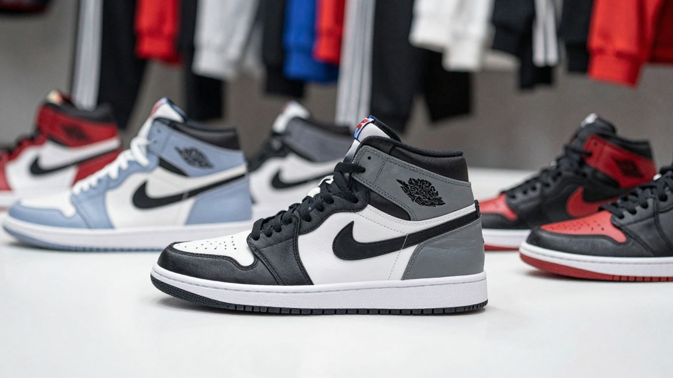 Pantofi sport Nike Jordan pe fundal neutru.