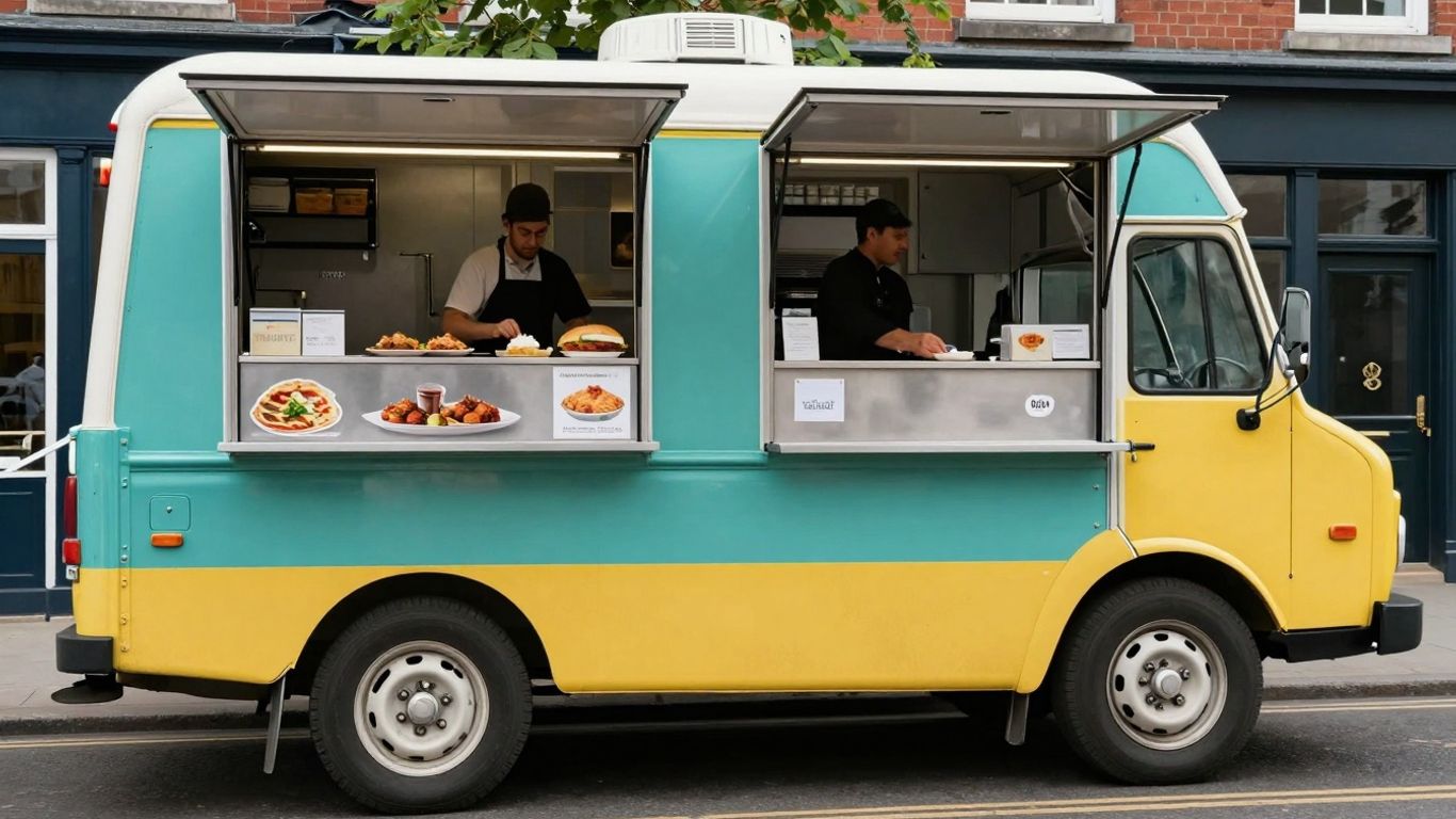 Food truck serving delicious food on a UK street.
