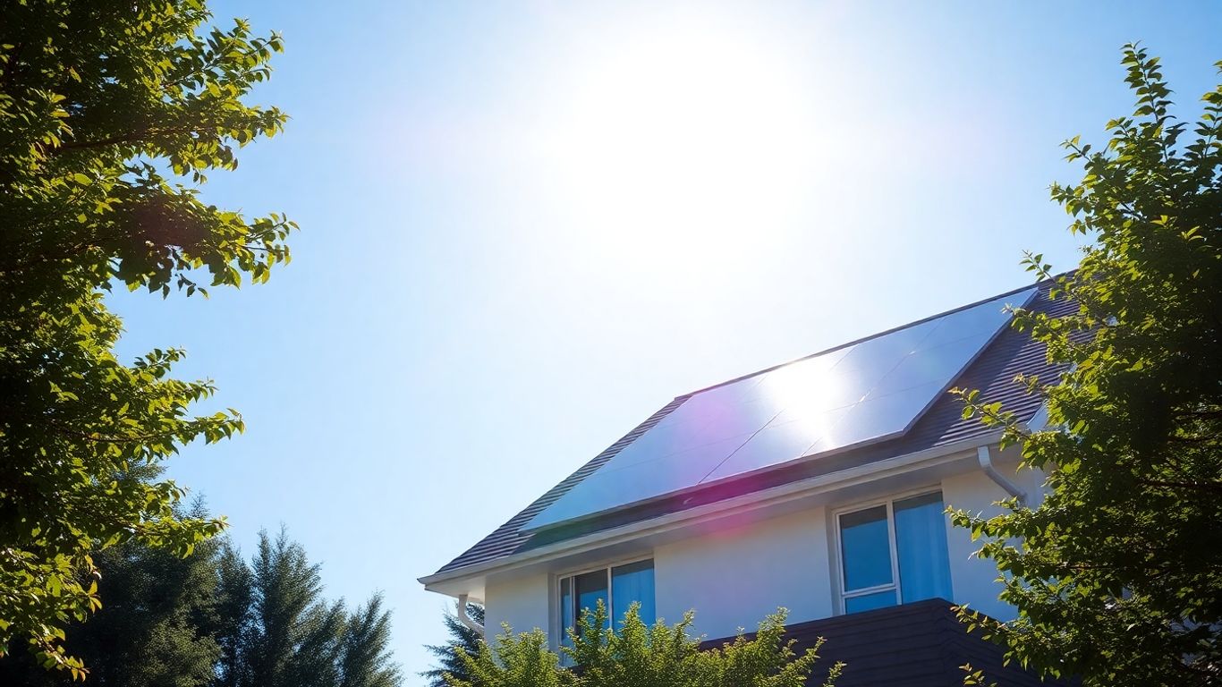 House with solar panels under a blue sky