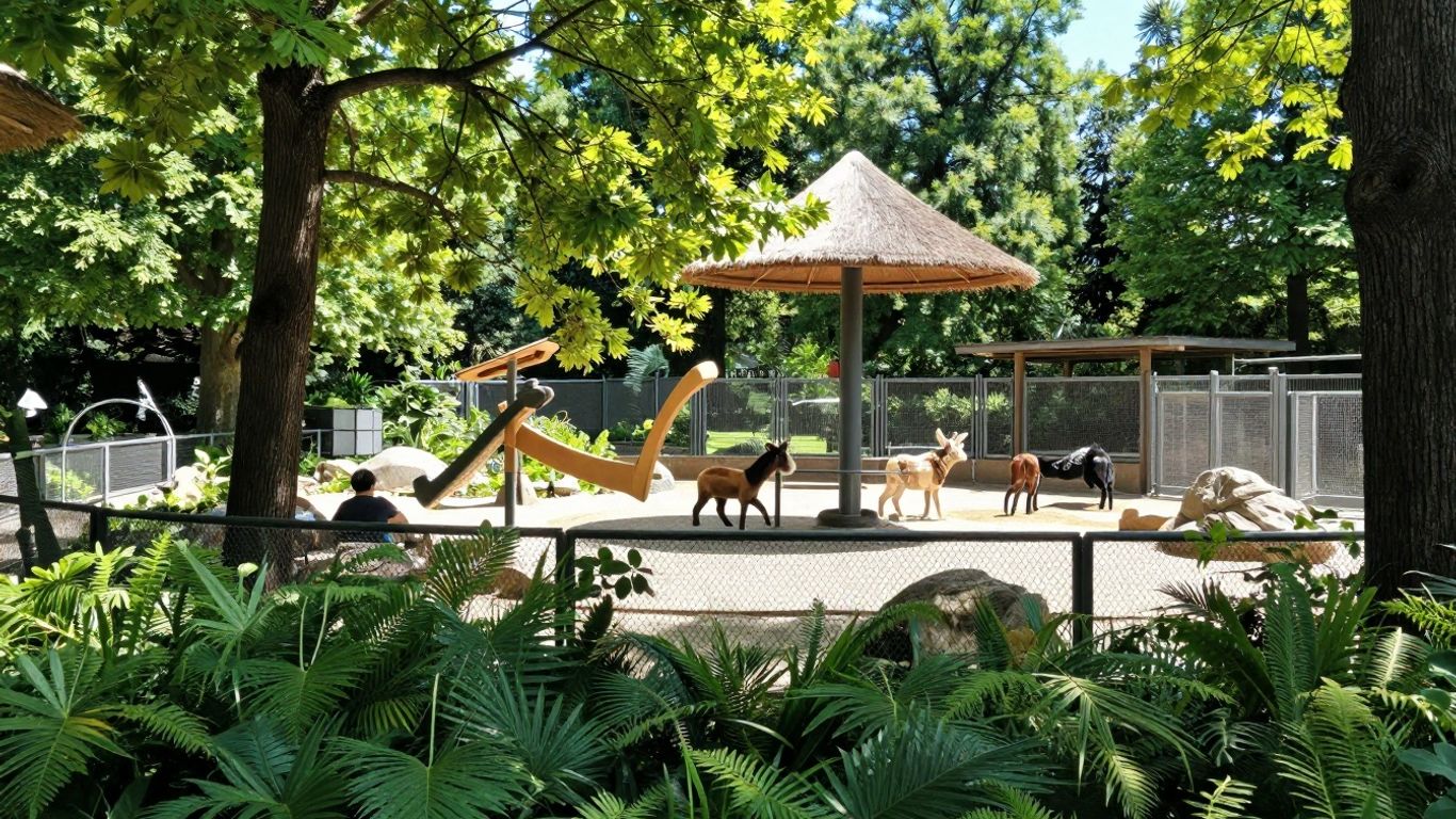 Aachener Tierpark mit grüner Umgebung und Tieren.